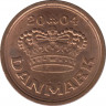 Монета. Дания. 25 эре 2004 год. ав.