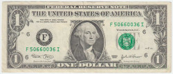 Банкнота. США. 1 доллар 2003 год. Серия F. Тип 515a.