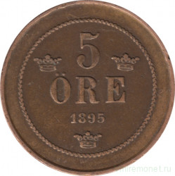 Монета. Швеция. 5 эре 1895 год.