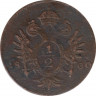 Монета. Австрийская империя. 1/2 крейцера 1800 год. Монетный двор А. рев.