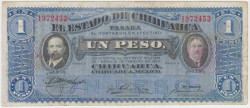 Банкнота. Мексика. Штат Чихуахуа. 1 песо 1915 год. Тип S530a.