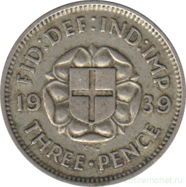 Монета. Великобритания. 3 пенса 1939 год. Серебро.