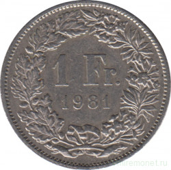 Монета. Швейцария. 1 франк 1981 год.
