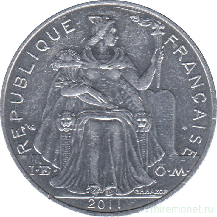 Монета. Новая Каледония. 5 франков 2011 год.