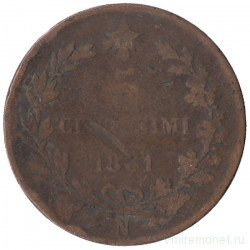 Монета. Италия. 5 чентезимо 1861 год. N.