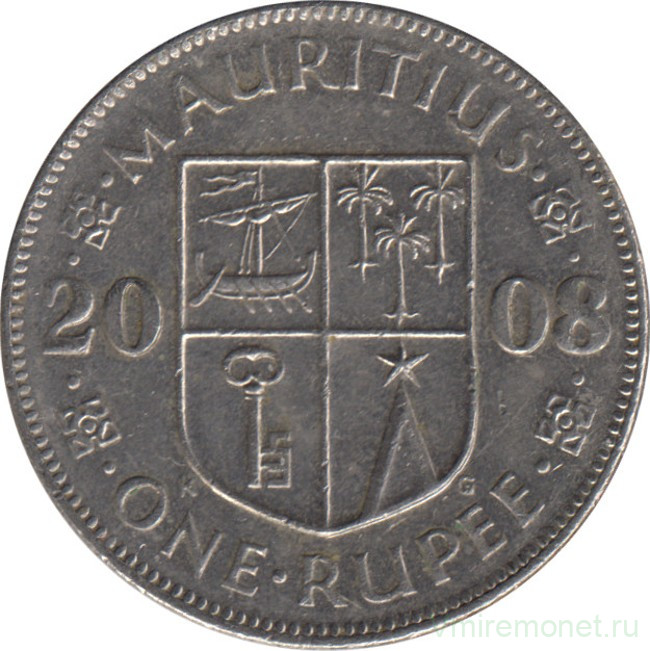 Монета. Маврикий. 1 рупия 2008 год.