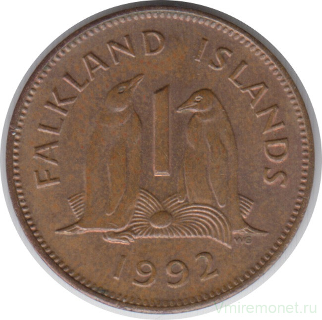 Монета. Фолклендские острова. 1 пенни 1992 год.