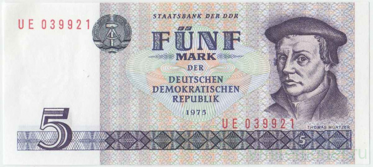 Банкнота. Германия. ГДР. 5 марок 1975 год. Тип 27b.