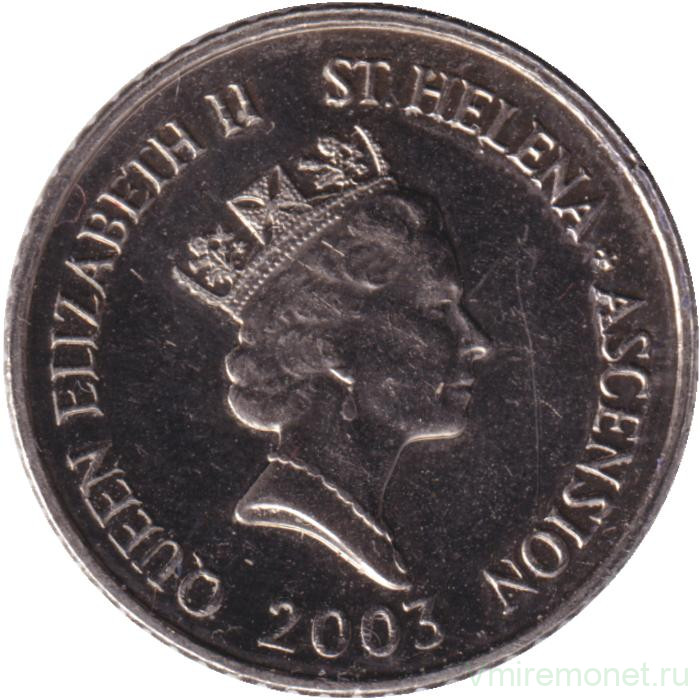 Монета. Острова Святой Елены и Вознесения. 5 пенсов 2003 год.