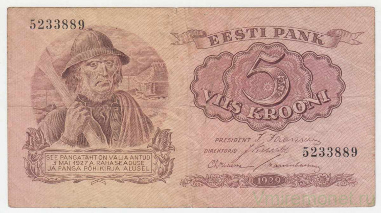 Банкнота. Эстония. 5 крон 1929 год.