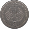 Монета. ФРГ. 2 марки 1969 год. Конрад Аденауэр. Монетный двор - Гамбург (J). рев.