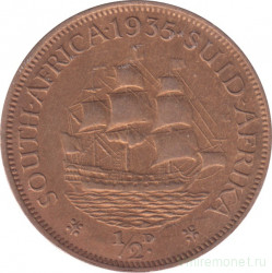 Монета. Южно-Африканская республика (ЮАР). 1/2 пенни 1935 год.