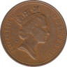 Монета. Великобритания. 1 пенни 1987 год. ав.