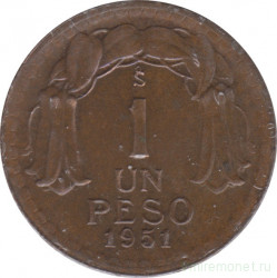 Монета. Чили. 1 песо 1951 год.
