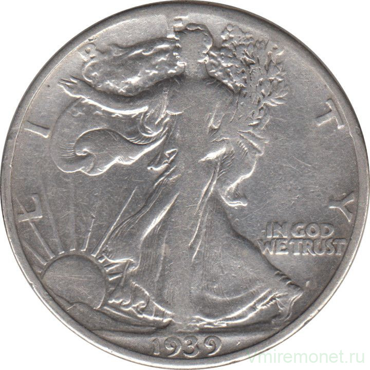 Монета. США. 50 центов 1939 год. Шагающая свобода.