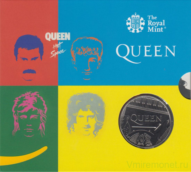 Монета. Великобритания. 5 фунтов 2020 год. Группа "Queen". "Hot Space". В буклете, с плакатом.