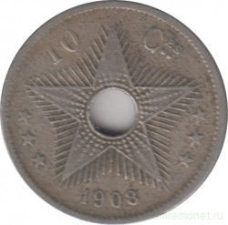 Монета. Свободное государство Конго (Бельгийское Конго). 10 сантимов 1908 год.