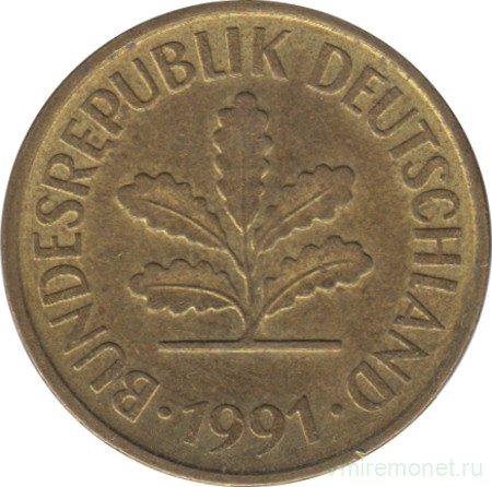 Монета. ФРГ. 5 пфеннигов 1991 год. Монетный двор - Гамбург (J).