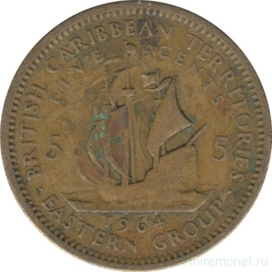 Монета. Британские Восточные Карибские территории. 5 центов 1964 год.