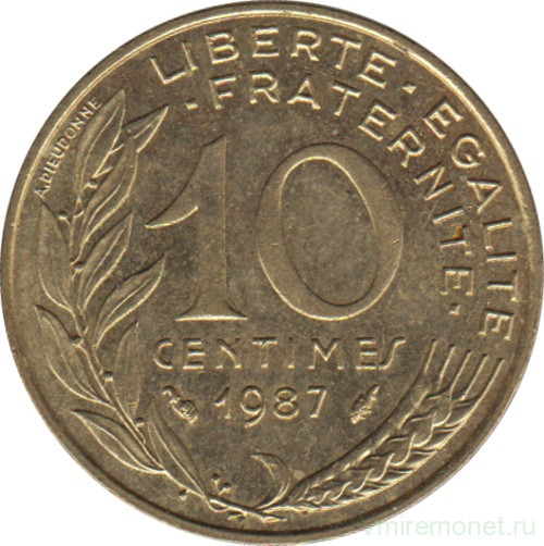 Монета. Франция. 10 сантимов 1987 год.
