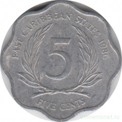 Монета. Восточные Карибские государства. 5 центов 1986 год.