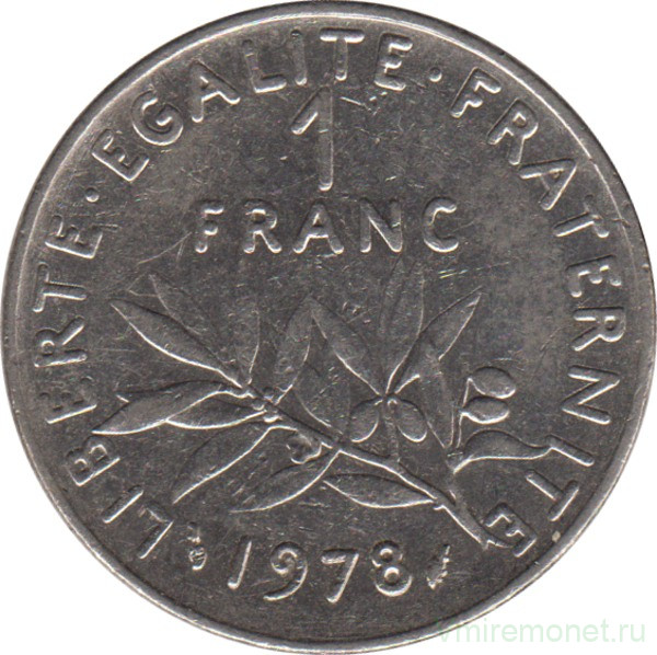 Монета. Франция. 1 франк 1978 год.