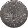 Монета. Франция. 5 франков 1991 год. ав.