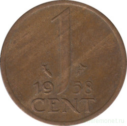 Монета. Нидерланды. 1 цент 1958 год.