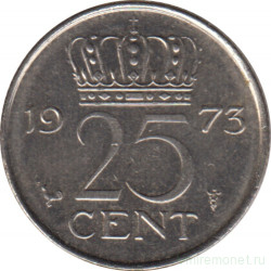 Монета. Нидерланды. 25 центов 1973 год.