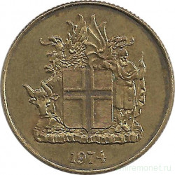 Монета. Исландия. 1 крона 1974 год.