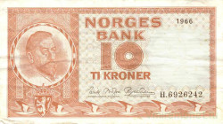 Банкнота. Норвегия. 10 крон 1966 год. Тип 31d.
