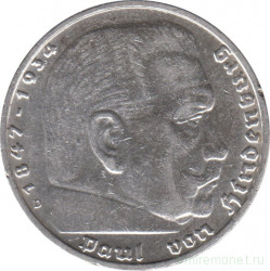 Монета. Германия. Третий Рейх. 5 рейхсмарок 1936 год. Монетный двор - Мюнхен (D). Старый тип.