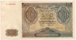 Банкнота. Польша. 100 злотых 1941 год. Оккупация Германией.