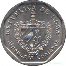 Монета. Куба. 50 сентаво 2016 год (конвертируемый песо).