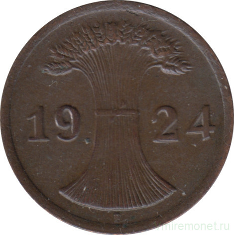 Монета. Германия. Веймарская республика. 2 рейхспфеннига 1924 год. Монетный двор - Штуттгарт (F).