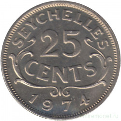 Монета. Сейшельские острова. 25 центов 1974 год. 
