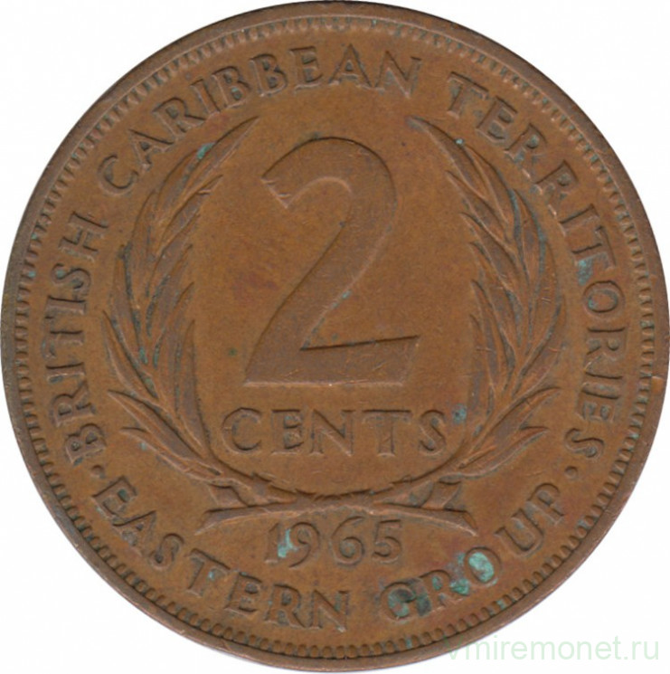 Монета. Британские Восточные Карибские территории. 2 цента 1965 год.