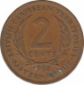 Монета. Британские Восточные Карибские территории. 2 цента 1965 год. ав.