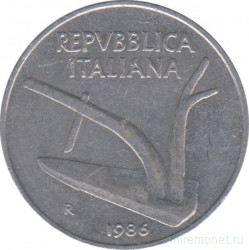 Монета. Италия. 10 лир 1986 год.