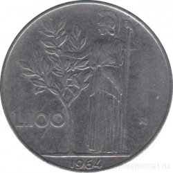Монета. Италия. 100 лир 1964 год.