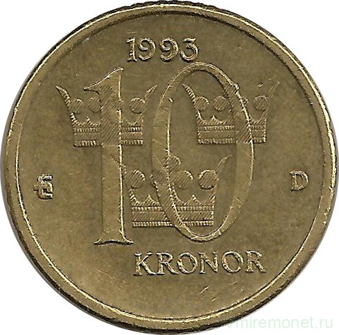 Монета. Швеция. 10 крон 1993 год.