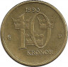 Аверс. Монета. Швеция. 10 крон 1993 год.