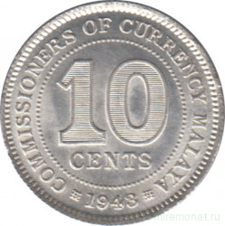 Монета. Малайя (Малайзия). 10 центов 1943 год.