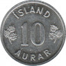 Монета. Исландия. 10 аурар 1970 год рев.