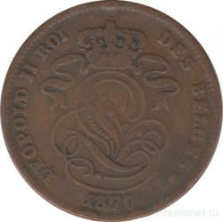 Монета. Бельгия. 2 сантима 1870 год. Des Belges.