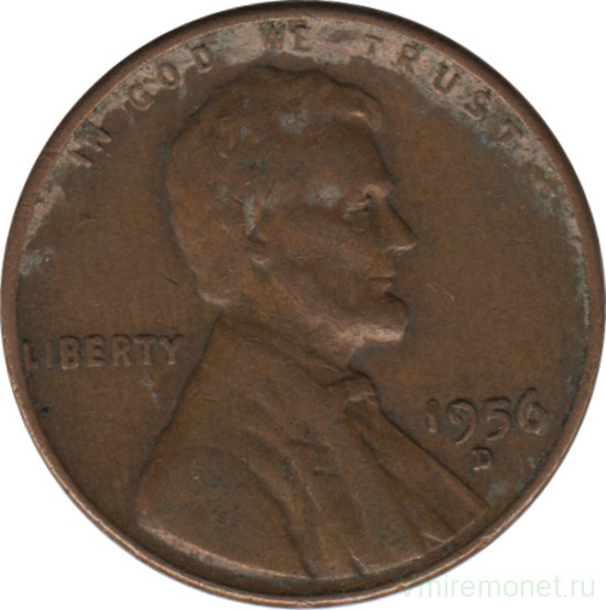 Монета. США. 1 цент 1956 год. Монетный двор D.