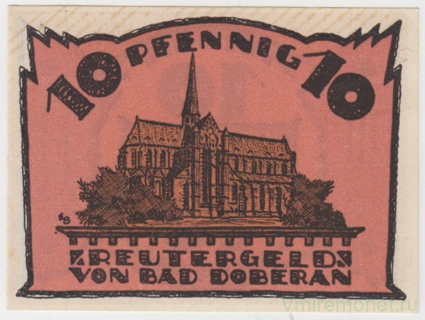 Бона. Нотгельд. Германия. Город Доберан. 10 пфеннигов 1922 год. Вариант 276.3.1.