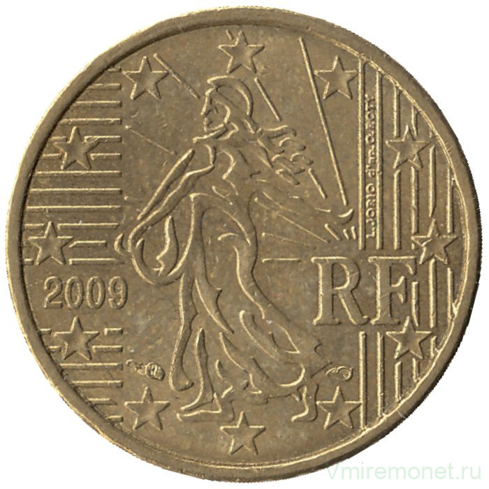 Монета. Франция. 10 центов 2009 год.