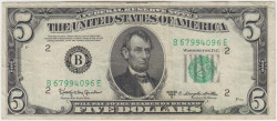 Банкнота. США. 5 долларов 1950 год. Серия B. Тип 438d.