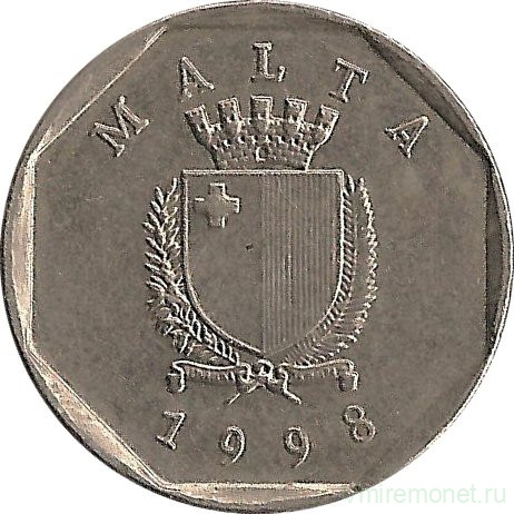 Монета. Мальта. 5 центов 1998 год.